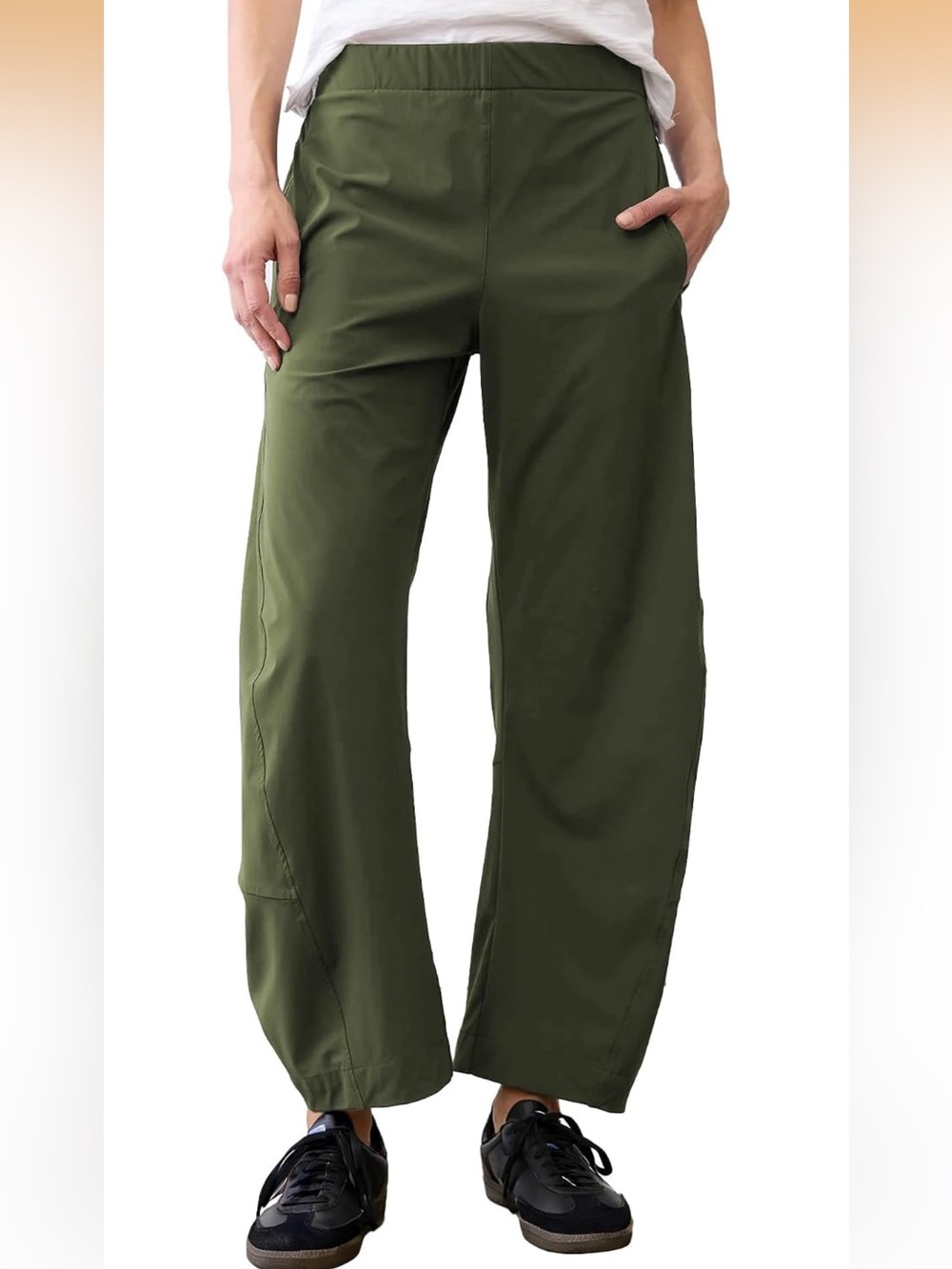 NWT Women Barrel Pants Baggy Elastic Waistband Wide Leg Trousers Pants w Pockets - Picture 3 of 12